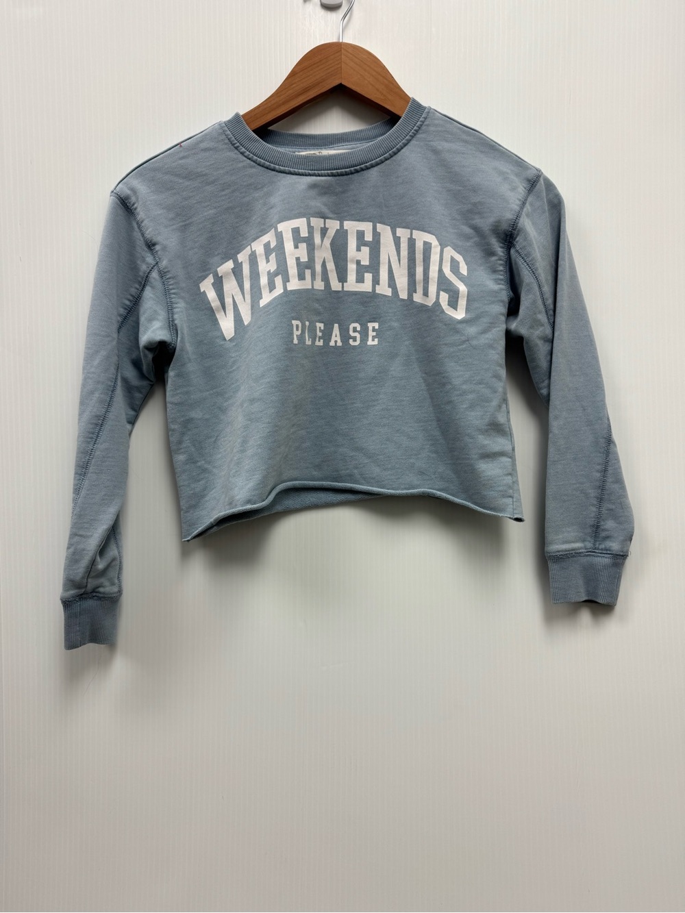 Girls' Cropped 'Weekends Please' Light Blue Sweatshirt